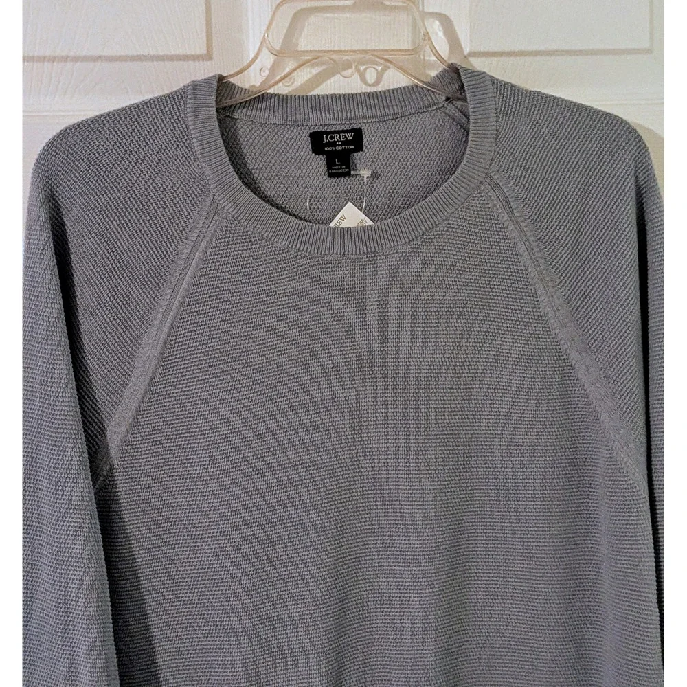 J. Crew Mens Cotton Crew Neck Long Sleeve Waffle Knit Sweater Blue Large NWT $90